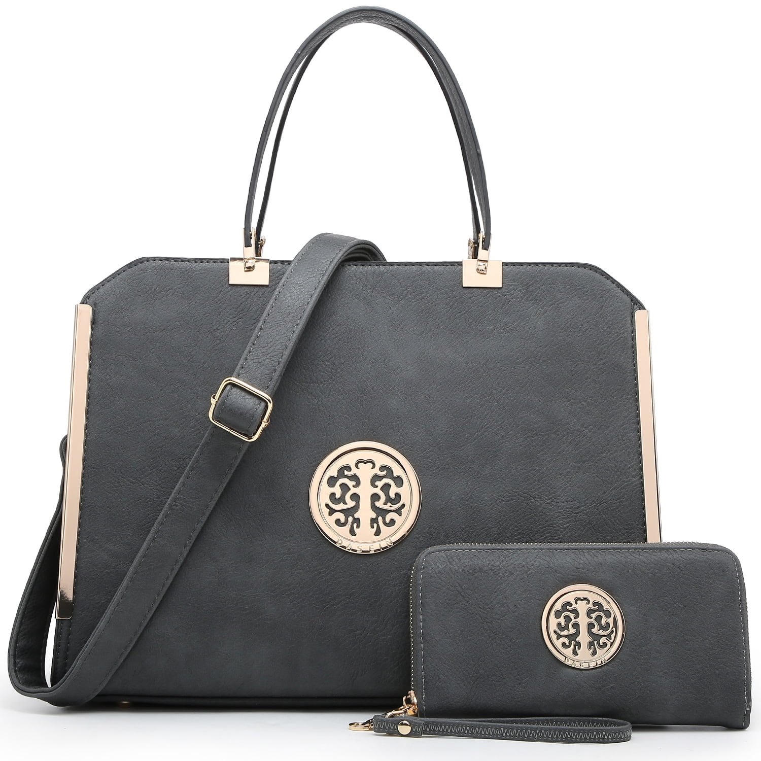 Dasein Women Large Satchel Handbag Shoulder Purse top Handle Work Bag Tote with Matching Wallet
