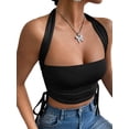 thumbnail image 5 of Biekopu Women's Summer Halter Tank Tops, Sleeveless Side Drawstring Solid Color Slim Fit Tops, 5 of 6