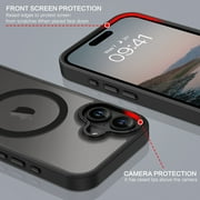 BENTOBEN Case for iPhone 16 Compatible with Mag-Safe, 6.1 Metal Lens Frame Button Frame Hard Tpu Matte Magnetic Anti-Fingerprint Shockproof Protective Cover, Black