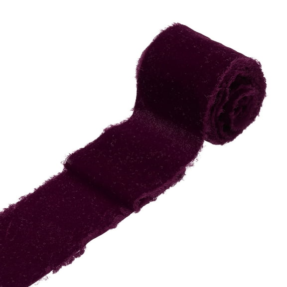 Uxcell 1 Roll Velvet Ribbon, 3 Inch x 3 Yard Handmade Silk Fringe Frayed Ribbon for Wedding Decoration, Dark Red