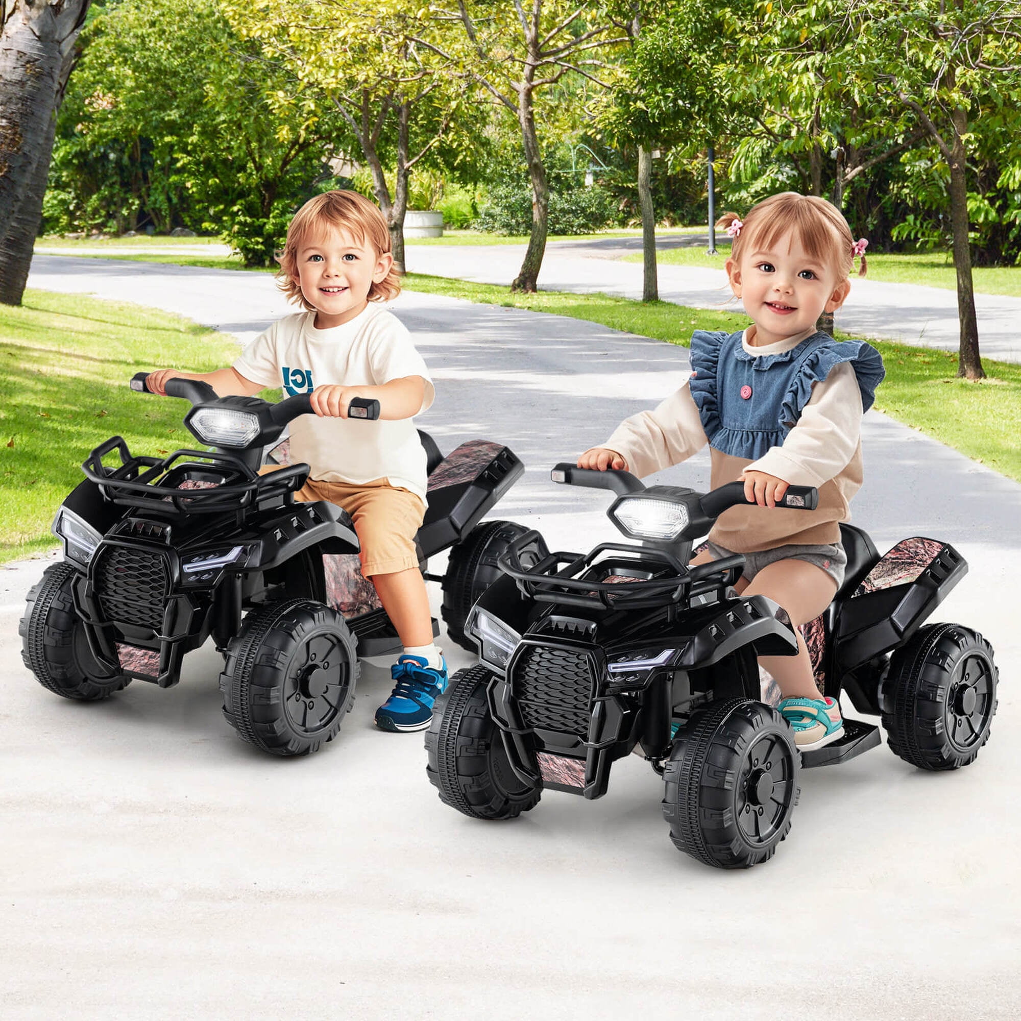 Costway 6V Electric Children Toy Car with Music & Story Function USB Front Storage Basket Black