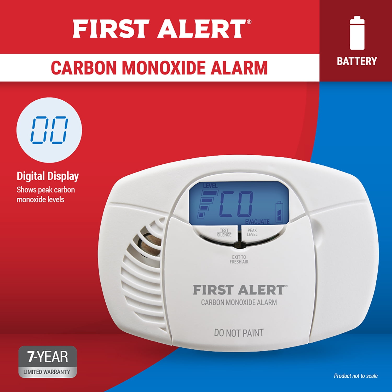 First Alert CO3-B01D-T Battery-Operated Carbon Monoxide Alarm with Digital Display