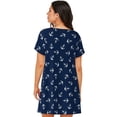 thumbnail image 3 of Horeoi Nautical Themed Simple Anchors Print Women's Short-sleeved Nightdress Breathable Cotton-like Material Loose A-line Knee-length, 3 of 6