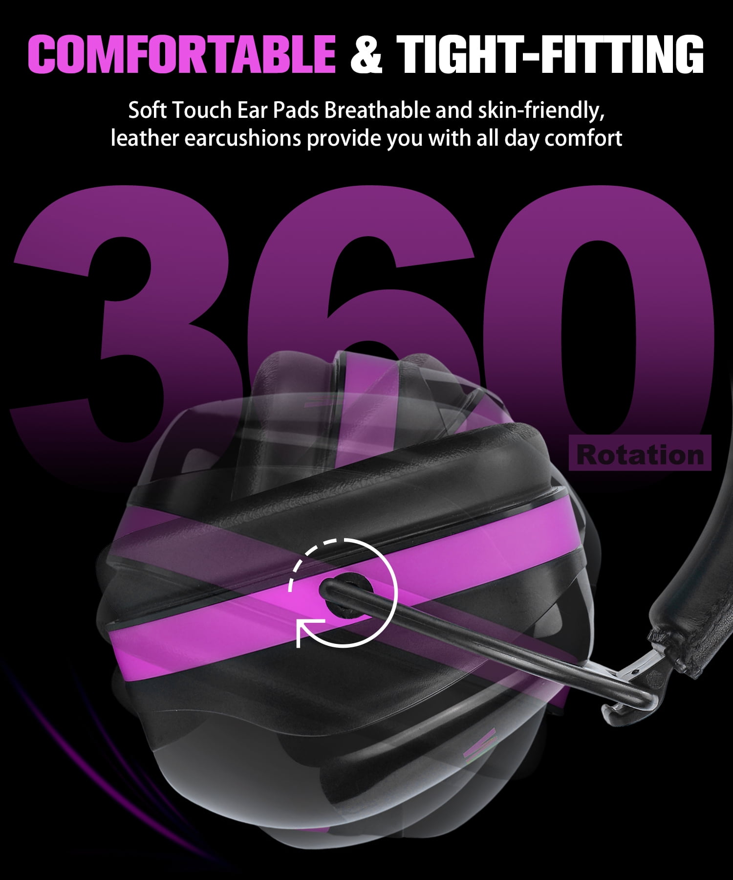 ZOHAN 012 Noise Cancelling Headphones for Adults,34dB SNR Noise Reduction Ear Muffs,Autism Sensory Ear Protection Earmuffs for Construction,Lawn Mowing,Shooting,Jam -Purple