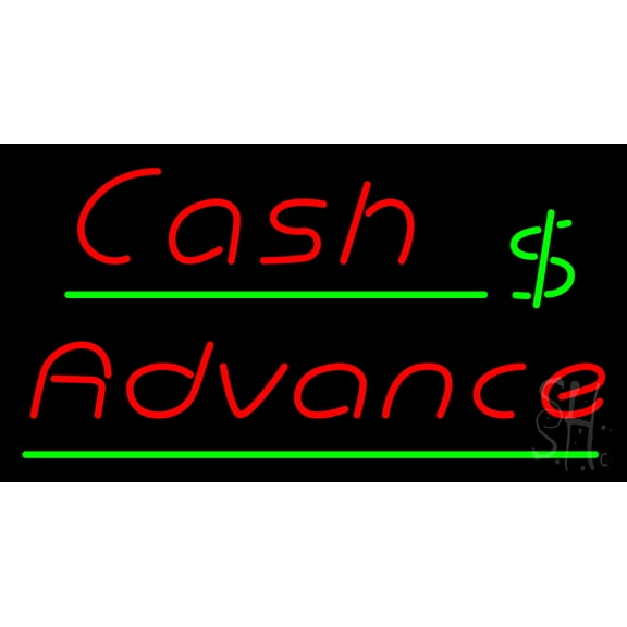 Cash Advance LED Neon Sign 13 x 24 - inches, Black Square Cut Acrylic Backing, with Dimmer - Bright and Premium built indoor LED Neon Sign for Pawn store interior decor, and stroefront.