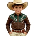 thumbnail image 3 of Tshirts for Kids Boys Long Sleeve Western Print Shirt Casual Cowboy Button Up Top Girls' Tops Brown 6-7 Years, 3 of 5