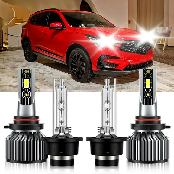 VEHIFOMO Compatible for Acura RDX 2007-2015 4X 9005 D2S LED HID Headlight Bulb High Low Beam 6500K