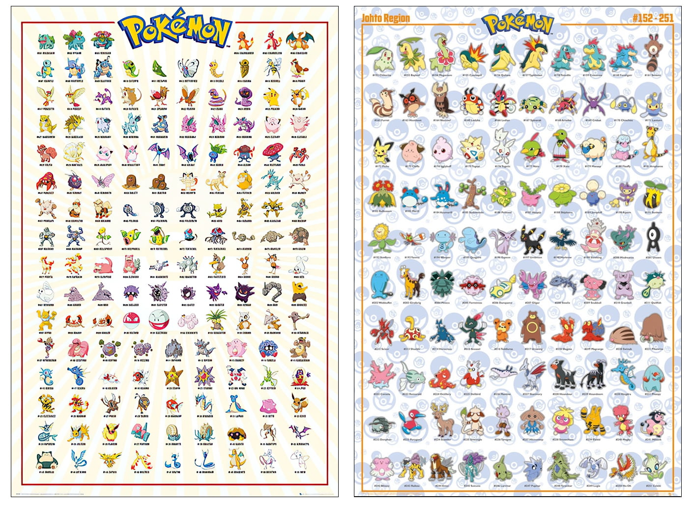 Pokemon - Gaming / TV Poster Set (Kanto & Johto Region - 251 Pokemon) (24 x 36')