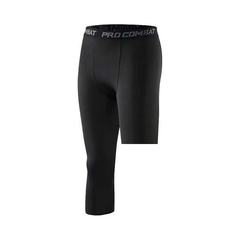 One Leg Compression Capri Tights Pants 2 Packs White Black 2 Colors Men's  3/ 4 Athletic Base Layer Underwear 