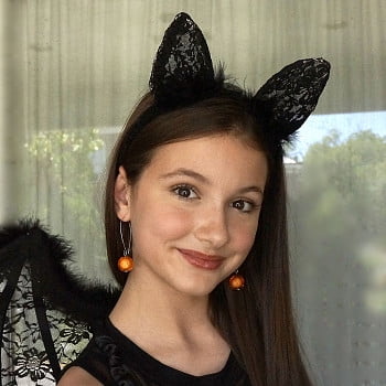 ZUCKER Black Feather and Lace Cat Ears Headband - Cute Halloween, Cosplay, Dress-Up Costume Hair Accessory