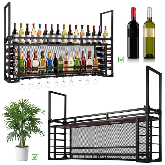 golytefs 2-Tier Wall Mounted Wine Rack Bar Shelves 59.06x21.65x11.81in Bottle Rack Large Capacity for Home Kitchen Dining Room Coffee Shop