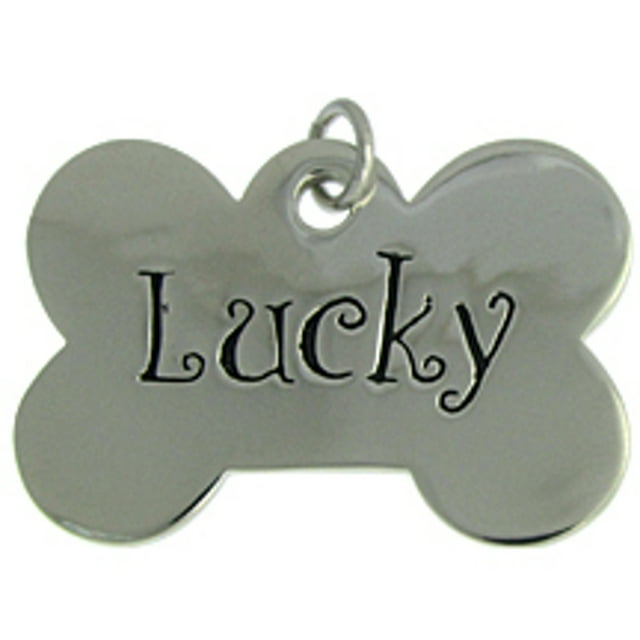 Sterling Silver 8" 4.5mm Charm Bracelet With Attached "LUCKY" Bone Pet Dog Tag Charm