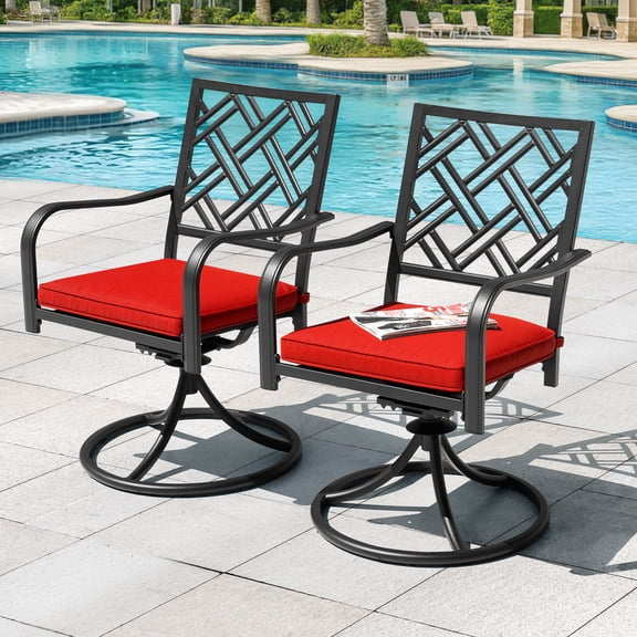 Nuu Garden Patio Swivel Chair Set of 2, Heavy Duty Outdoor Dining Chairs with Cushions, Metal Patio Chairs 360-Degree Swivel for Garden Lawn Porch Backyard, Black
