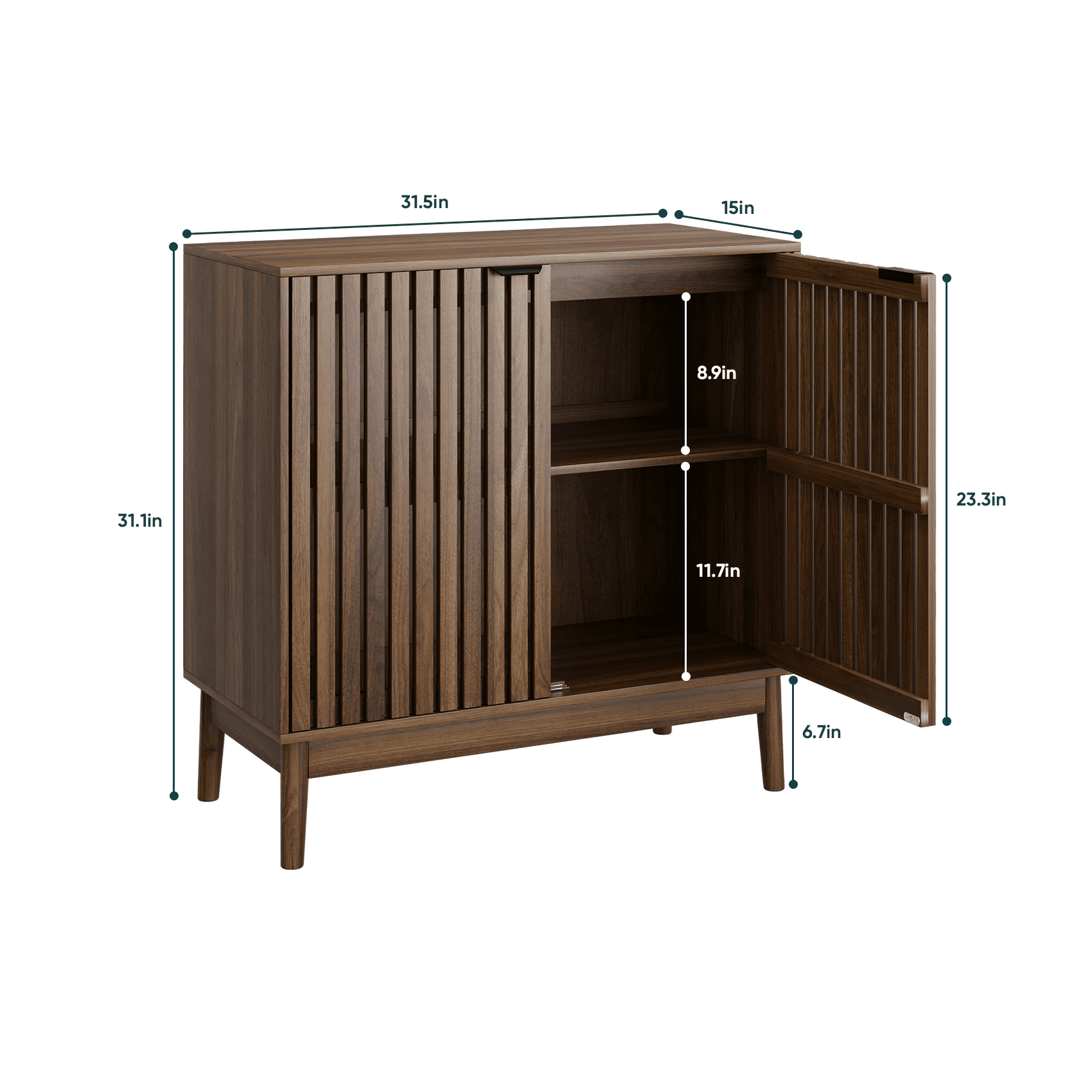 Algherohein Sideboard Cabinet with 4 Door & Adjustable Shelves, Kitchen Storage Organizer, Home Decor TV Stand for Living Room, Walnut