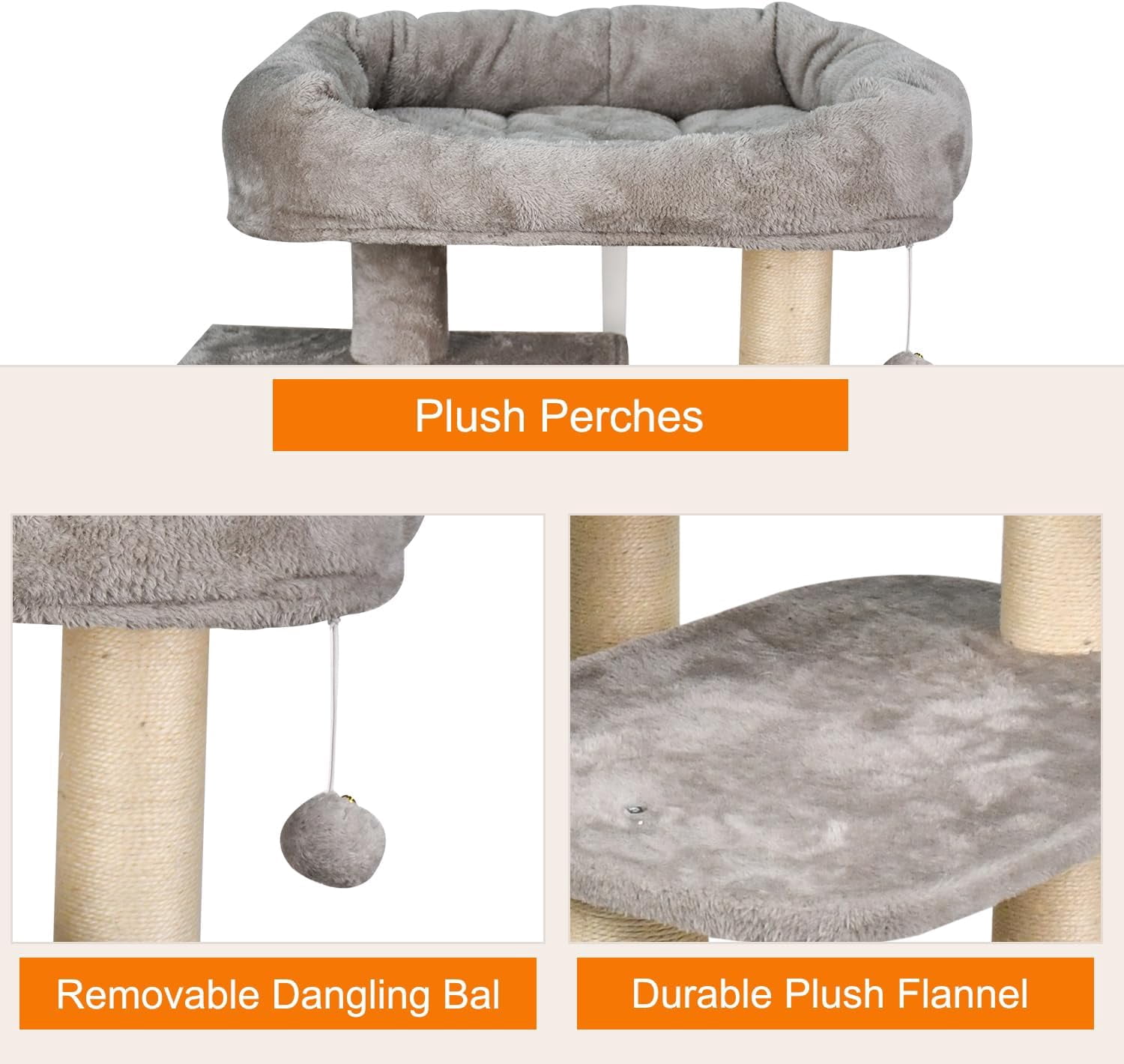 GOOPAWS 43-in Heavy-Duty Cat Tree for Large Cats, Multi-Level Tower with Sisal Scratching Posts, Plush Perch, Hammock & Condo Anti-Tip Design