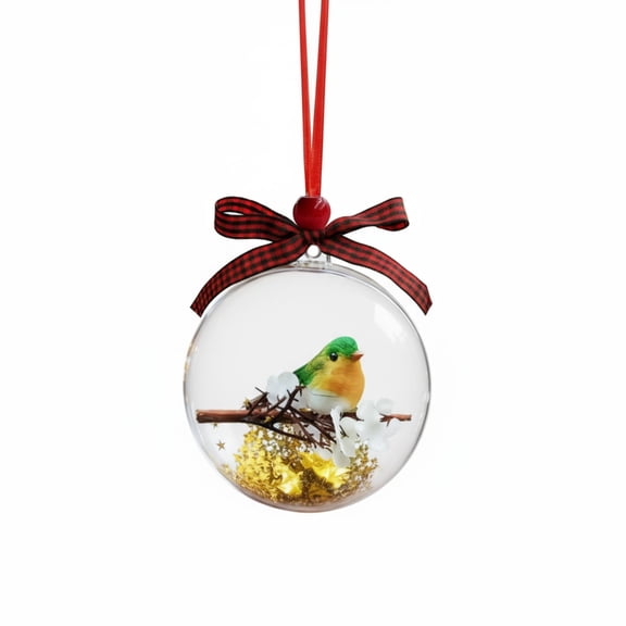 HaoXun Christmas Snow Globe Ornament with 3D Hand-Sculpted Birds - Transparent Dome Holiday Decoration with Glitter Swirl and Music Box for Christmas Tree Home Party Xmas Decorations