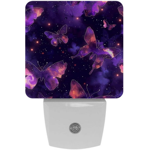 PhooArto Purple Galaxy Butterfly Plug in LED Night Light Auto Sensor Dusk to Dawn Decorative Night for Bedroom, Bathroom, Kitchen, Hallway, Stairs, Baby's Room, Energy Saving