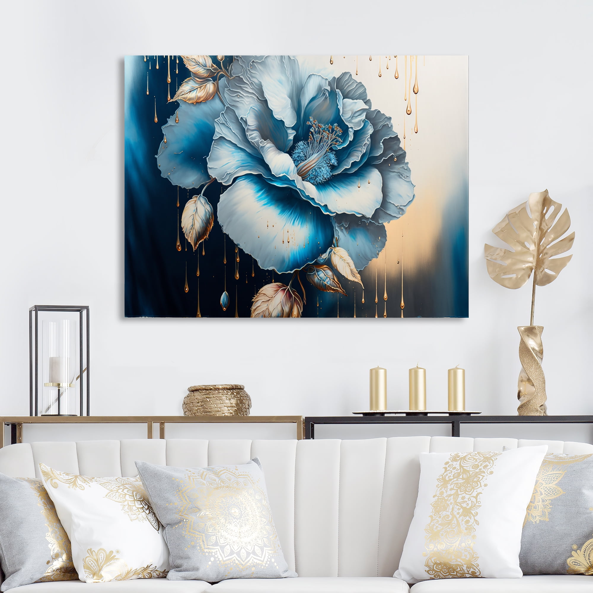 Designart Ice Blue Hibiscus Canvas Wall Art