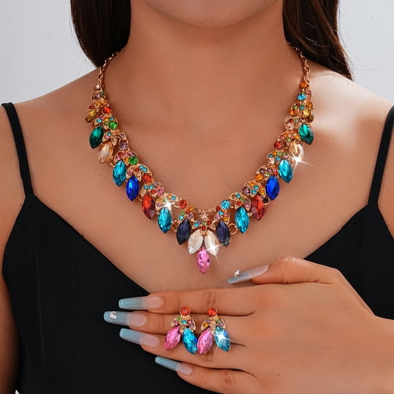 TAZAG luxury earrings necklace two-piece set full of diamonds fashion set chain bridal dress wedding banquet accessories