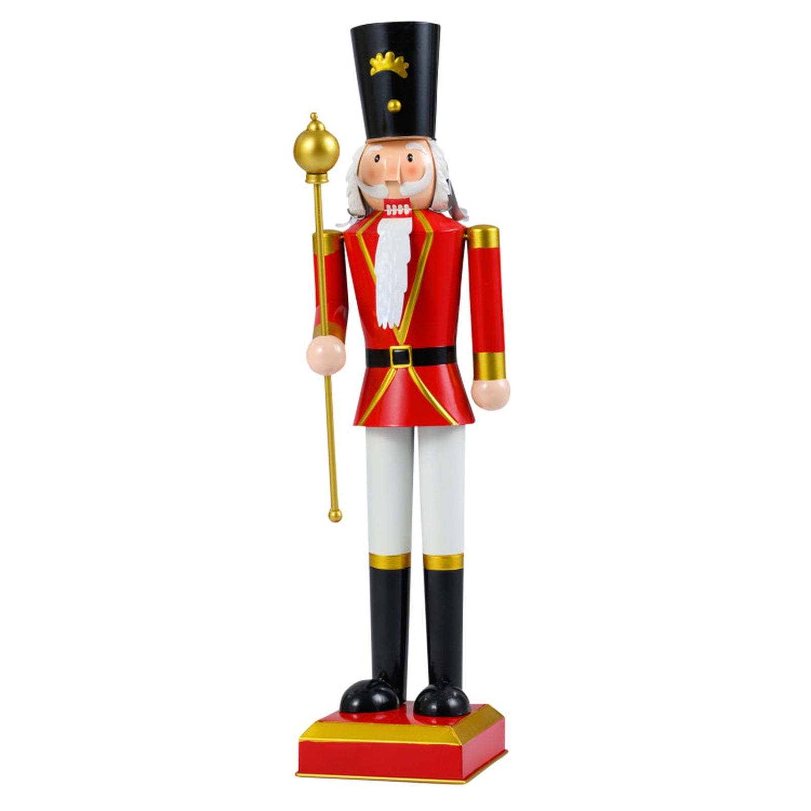 RUIE 32.5 Inch Christmas Nutcracker with High Hat and Scepter, Black & Red Metal Nutcracker Soldier with Hidden Storage for Indoor Outdoor Holiday