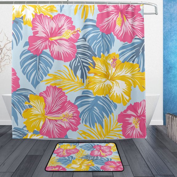 BZSMCE Shower Curtain and Bath Accessory Set,Tropical Bloom Pattern