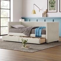Harper & Bright Designs Twin Size Corduroy Daybed with 2 Storage Drawers, Modern Twin Upholstered Daybed Frame, Twin Sofa Bed for Living Room Bedroom Guest Room, Beige