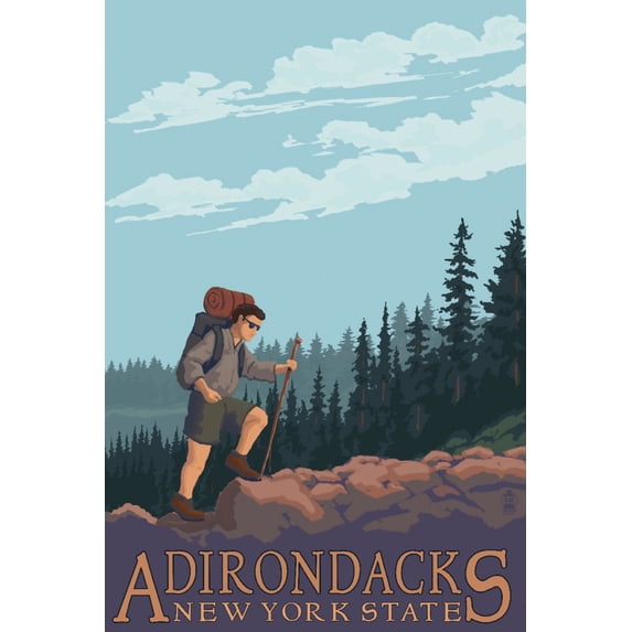 Adirondacks, New York, Hiker on Mountain (12x18 Wall Art Poster, Room Decor)