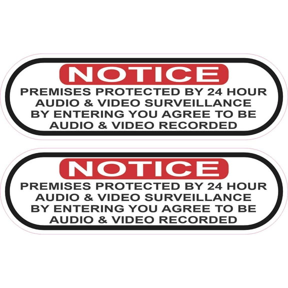 StickerTalk Protected by Audio and Video Surveillance Vinyl Stickers, 1 sheet of 2 stickers, 5 inches x 1.5 inches each