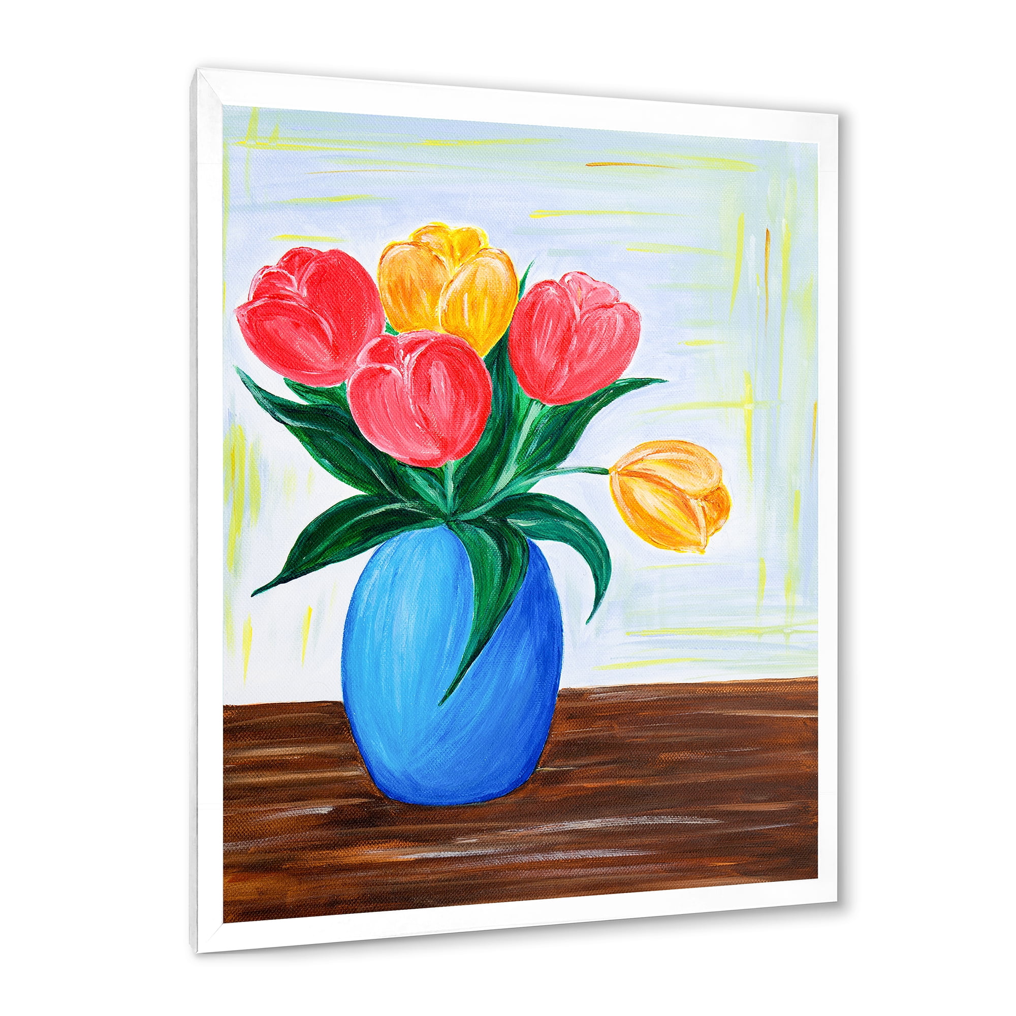 Designart 'Bouquet Of Orange and Red Tulips In A Vase' Traditional Framed Art Print