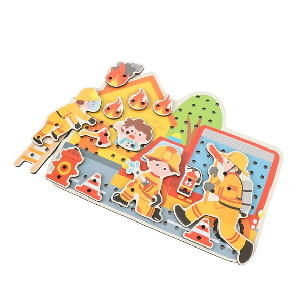 Wooden Threading Toy Game, Wooden Lacing Figures Fire Scene Educational Hand Eye Coordination for Children