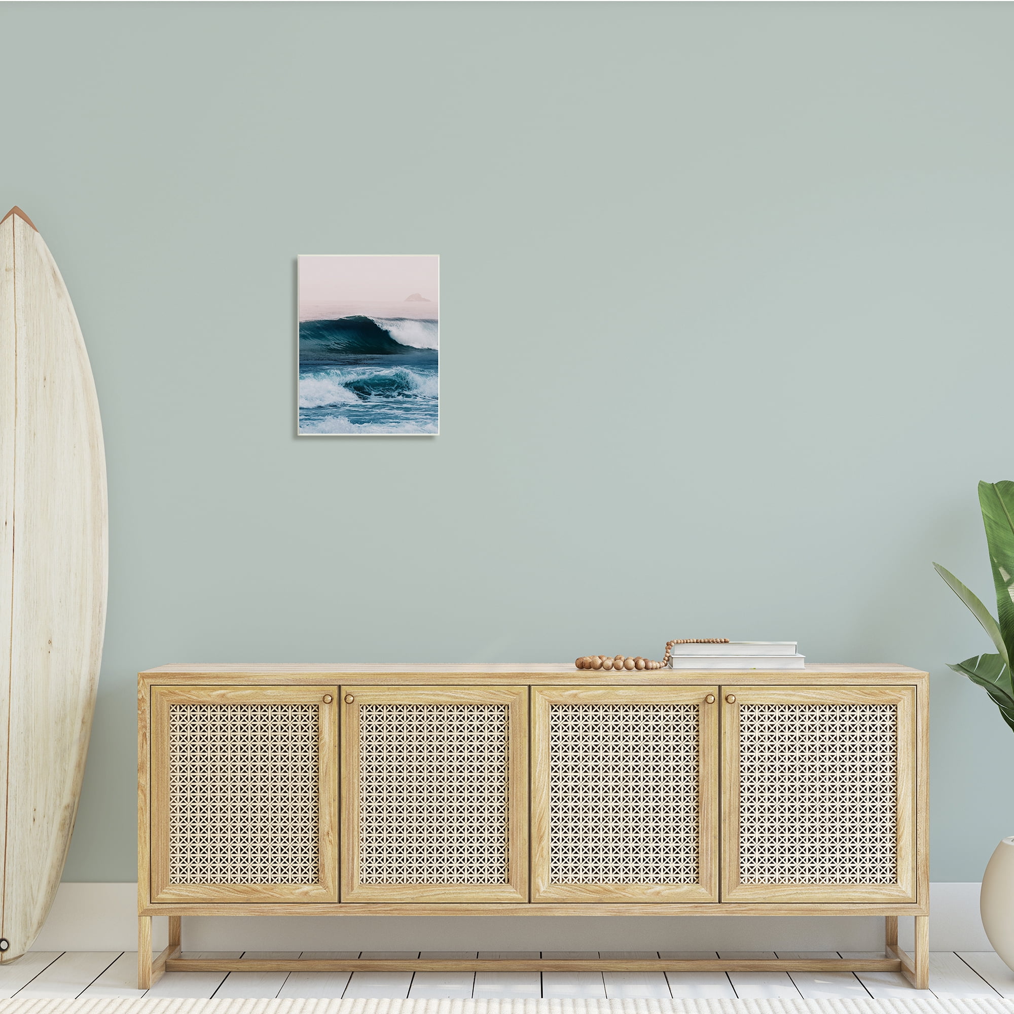 Stupell Indtries Crashing Surf Waves Ocean Beach Scene Distant Cliffs,13 x 19,Design by Ian Winstanley