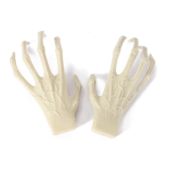 Set of 2 Halloween Skeleton Hands with Holes Non-Movable Joints Skull Claw Decor for Wall Door Horror Party Scary Display