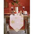 thumbnail image 4 of Table Runner Dresser Scarves Christmas Gold White Snowflake Cotton Linen Burlap Table Cover Winter Theme on Pink Table Runners for Family Kitchen Dining Holiday Party Banquet Decor, 4 of 5
