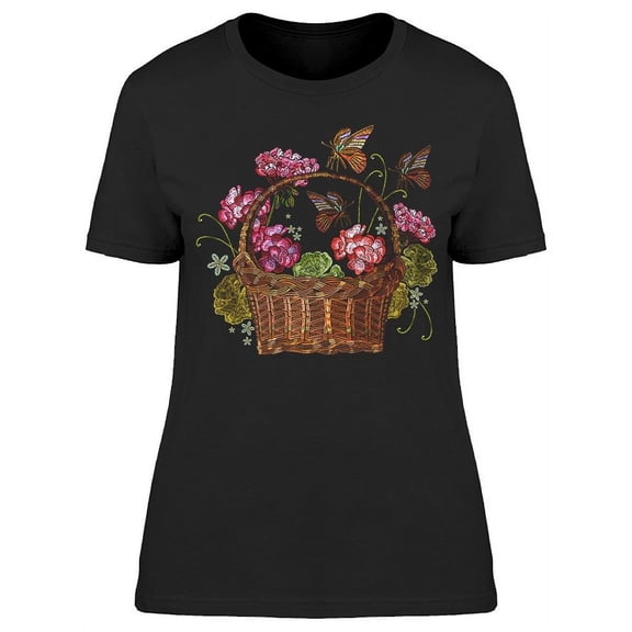 Embroidery Basket Flowers T-Shirt Women -Image by Shutterstock, Female Small