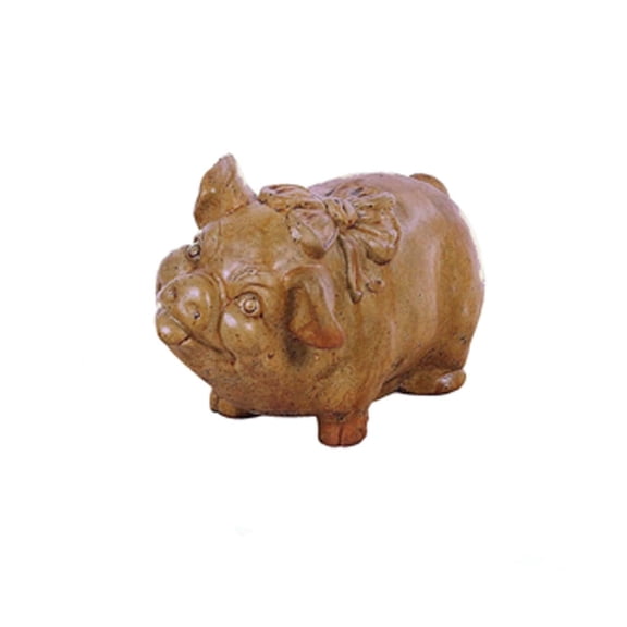 Solid Rock Stoneworks Ms Prissy Pig Concrete Statue, 7" Tall, Autumn Wheat Color
