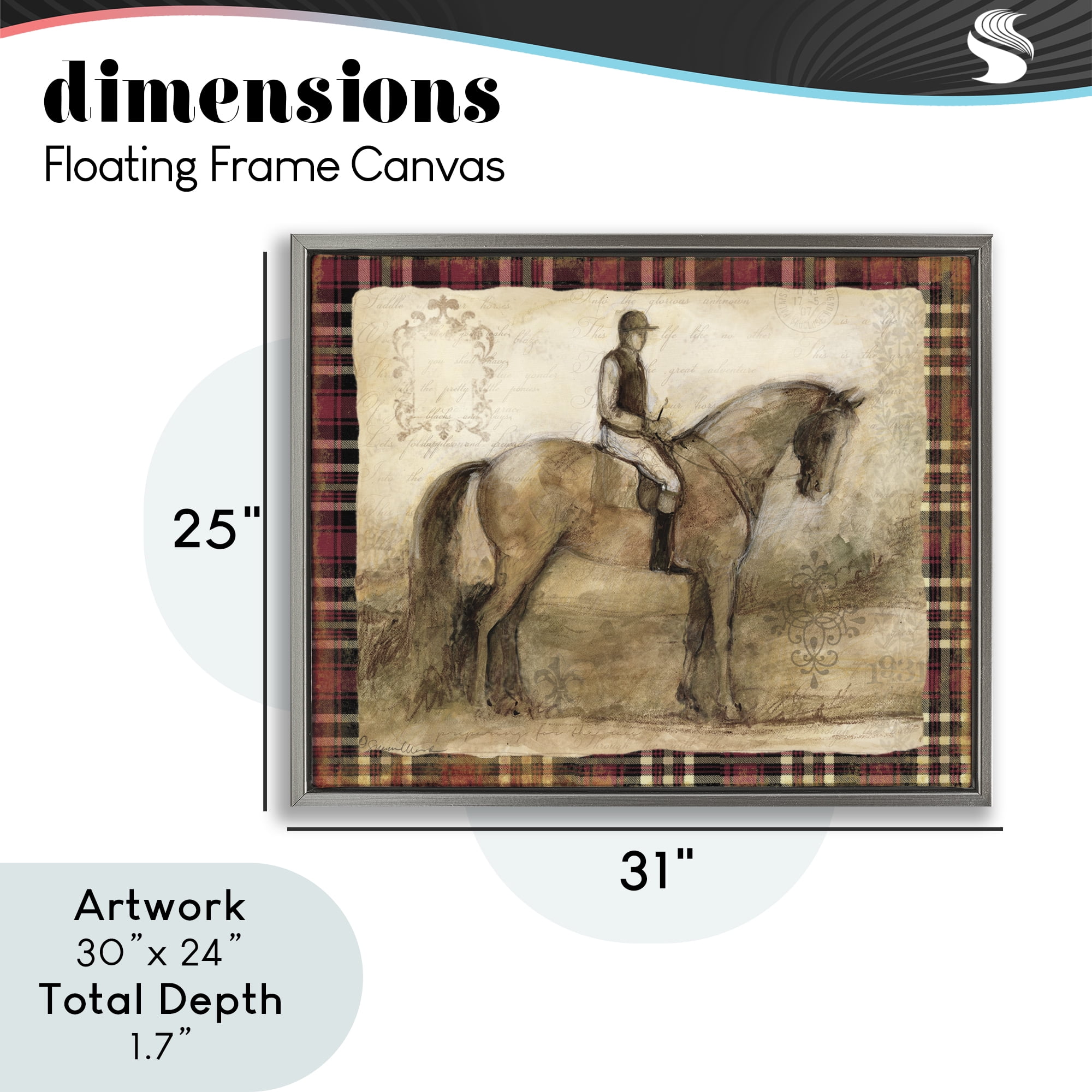 Stupell Industries Horse With Jockey & Plaid Gray Framed Floater Canvas Wall Art, design by Susan Winget