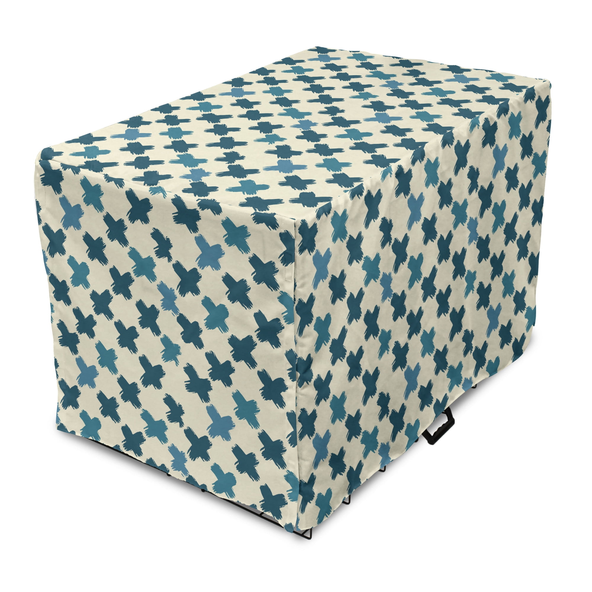 Geometric Dog Crate Cover, Continuous Art Pattern of Brushed Diagonal X