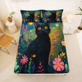 thumbnail image 4 of Manfei Cartoon Cat King Sheets, Boho Flower Botanical Bedding, Navy Green, 4pcs, 1 Flat Sheet, 1 Fitted Sheet and 2 Pillowcases, 4 of 6