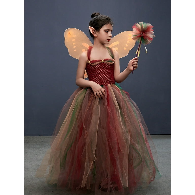 Little Girls Halloween Costumes Mesh Long Dress Fairy Stick Fairy Ears Wings Fancy Fairy Princess Costume Party Cosplay Dress Walmart