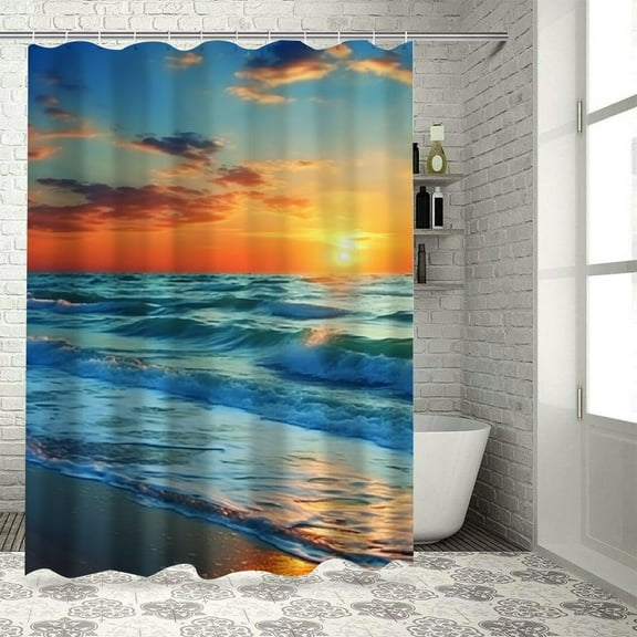 Fenyluxe Sunset Ocean Beach Shower Curtain 100% Polyester Fabric for Bathroom Decoration with Hooks Washable 36"x72