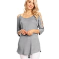 thumbnail image 6 of Made by Johnny Women's 3/4 Sleeve Hollowed Out Shoulder Top XXXL HEATHER_GREY, 6 of 6