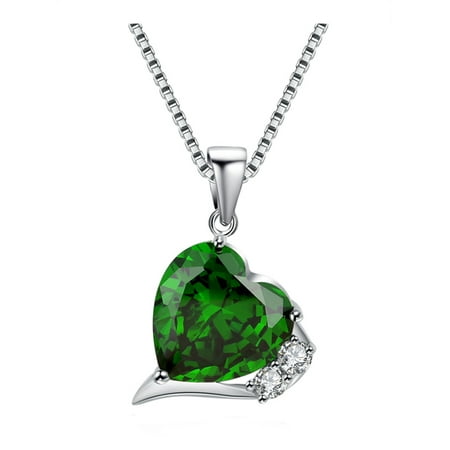 - 6.06 Carat TCW Heart Cut Gemstone Created Emerald 925 Sterling Silver Necklace Pendant with free 18 Chain
