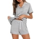 thumbnail image 1 of MKLEKYY conjunto de Pijama de Mujer de Mezclilla Corta, conjunto Casual de Dos Piezas, Top de Manga Corta y Pantalones Cortos, Pijama Suave con Bolsillo En El Pecho, 1 of 4