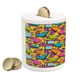 thumbnail image 2 of Vintage Piggy Bank, Funky Geometric 80s Memphis Fashion Style Colorful Pop Art Inspired Pattern, Ceramic Coin Bank Money Box for Cash Saving, 3.6" X 3.2", Multicolor, by Ambesonne, 2 of 4