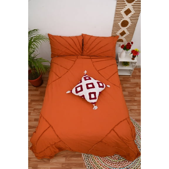Vinsan International Cotton Duvet Cover 3 Pc Set 1 Duvet Cover 2 Pillow cases Solid Terracotta Cotton Comforter Cover Only Twin Size 68" x 90"