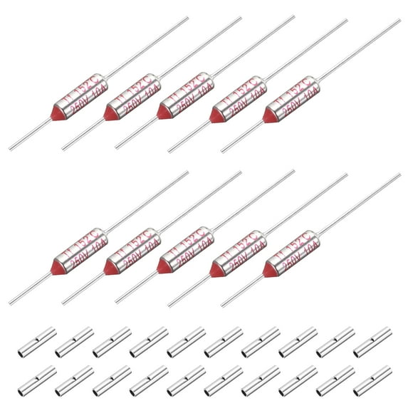 10 Pcs Metal Temperature Thermal Fuse SF152 152C 305.6F 10A 250V Cutoff Thermal Fuse with 20 Pcs BN1.25 Bare Terminal Butt Connector