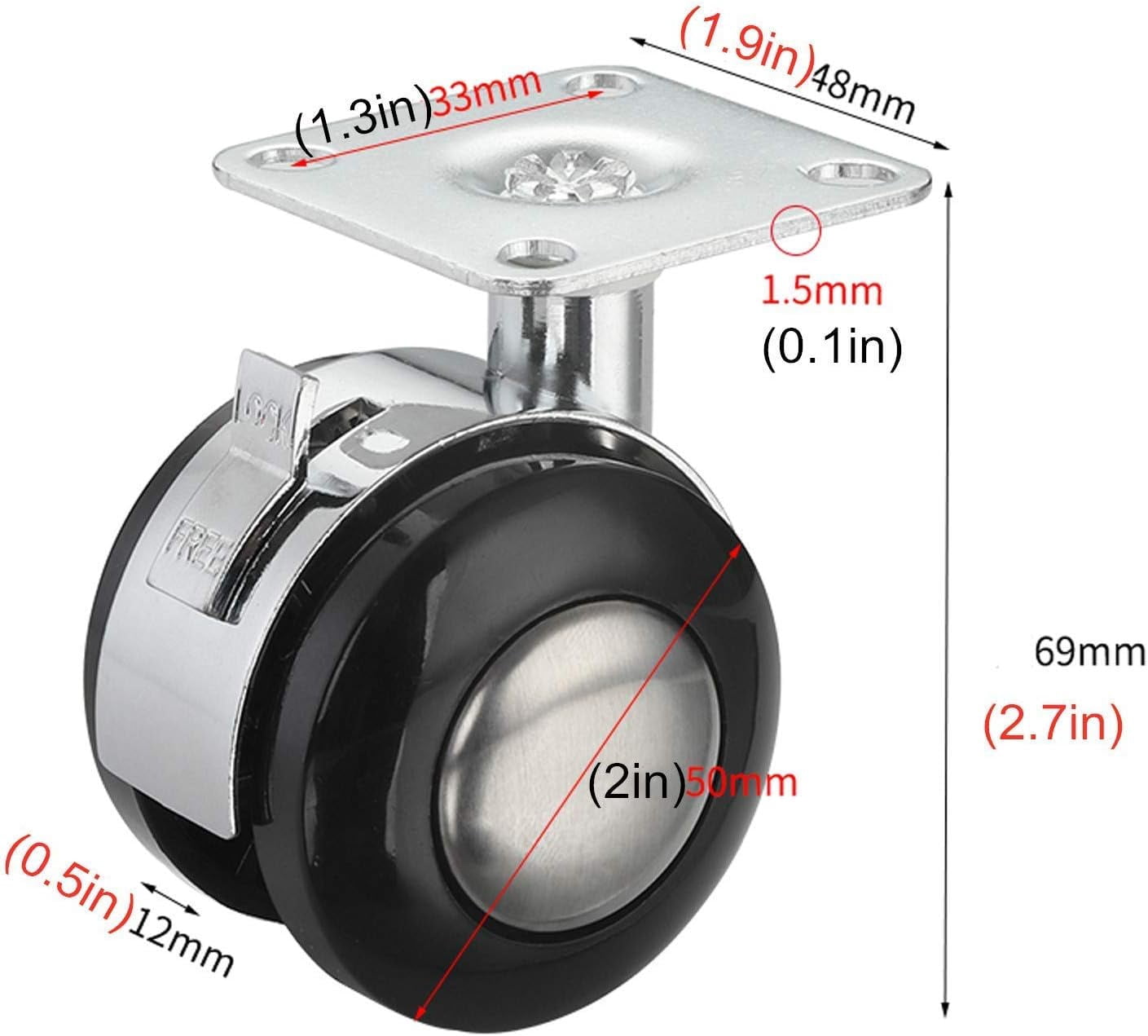 Gamvdout Plate Casters 5X Office Chair Swivel Caster Wheel Swivel Chair Castor Metal Top Plate Casters Wheels Trolleys Plastic Wheel Replacement Castor Wheels for Small Sofa Furniture for Hard Floors