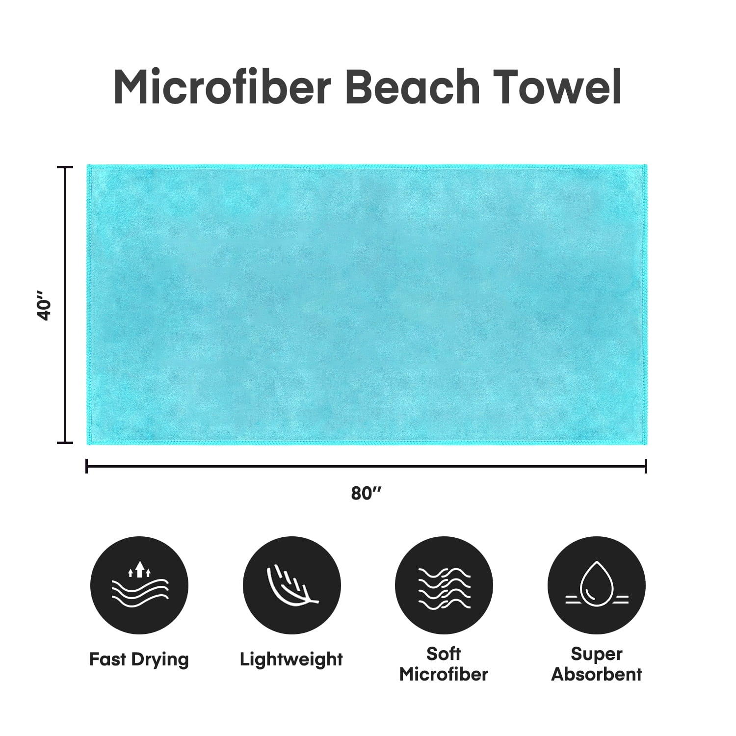 NC Microfiber Bath Towels 2 Pack Towel Sets (40" x 80") - Extra Absorbent, Fast Drying, Aquamarine