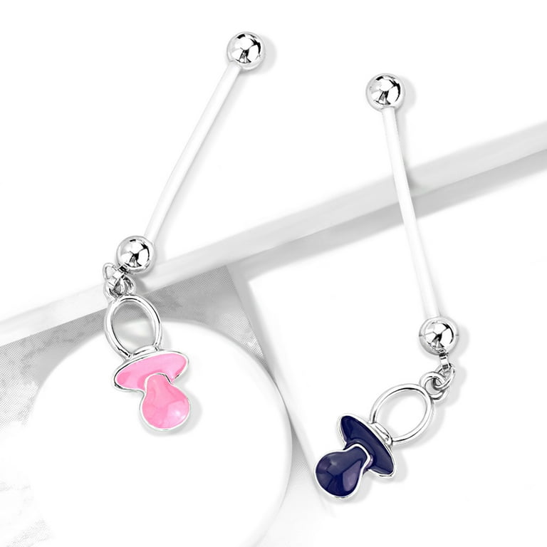 Bioflex Pregnancy Long Dangling Baby Blue and Pink Pacifier Belly Button Navel Ring Bioflex Pregnancy Long Dangling Baby Blue and Pink Pacifier Belly Button Navel Ring