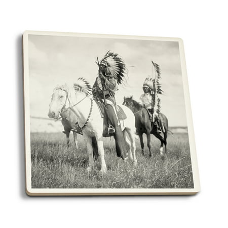 Sioux Indian Chiefs on Horseback - (Edward Curtis c. 1905) - Vintage Photograph (Set of 4 Ceramic Coasters - Cork-backed, (Best Indian Pussy Photos)